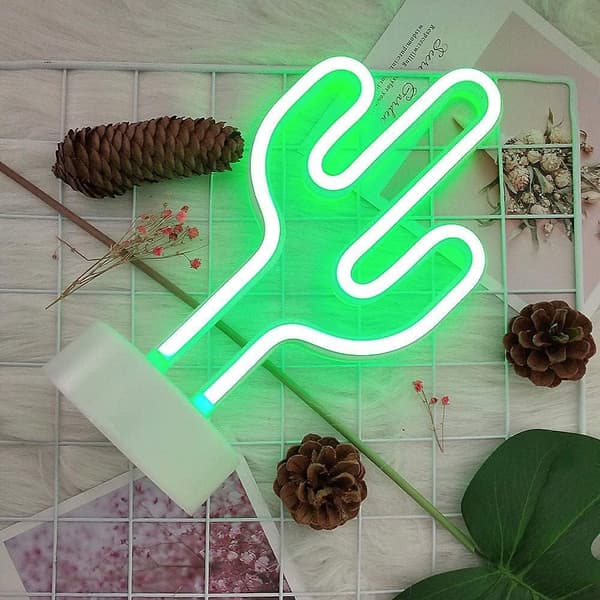 Kaktus lysskilt, LED neonlys dekorasjon, barnelys, stemningslys, egnet for skrivebordsplassering.