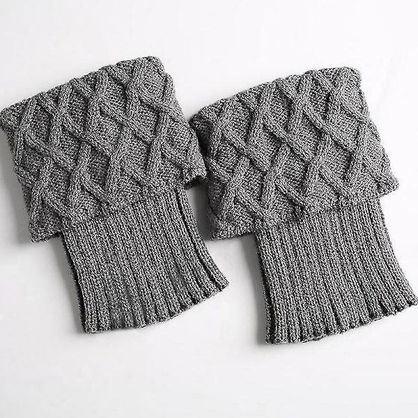 Dame Solid Vinter Varmere Heklede Ben Strikkede Støvelmansjetter Kant Topper Ankelsokker-lingling} Grey