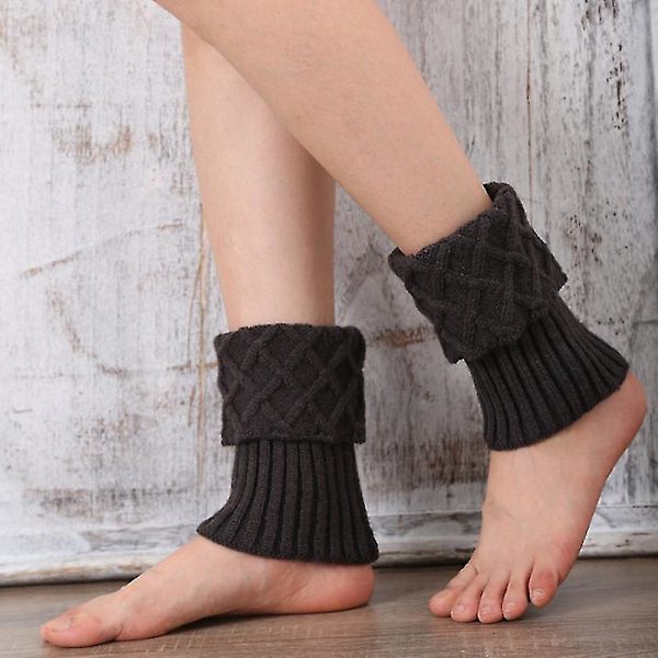 Dame Solid Vinter Varmere Heklede Ben Strikkede Støvelmansjetter Kant Topper Ankelsokker-lingling} Dark Grey