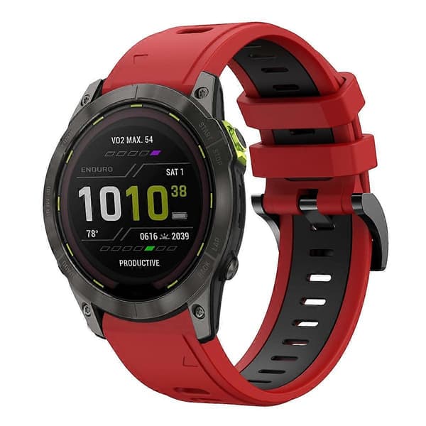 Tofarvet silikone urrem til Garmin Enduro 2-lingling} Red Black