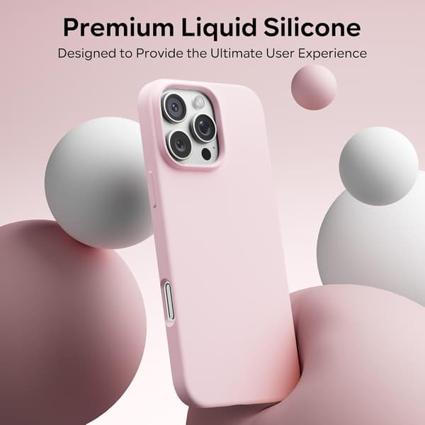 iPhone 16 Pro Max Liquid Silicone Case, Shockproof Protective Cover, Compatible with iPhone 16 Pro Max, Soft Full Body Protective Case (Pink) Pink iPhone 16 Pro Max