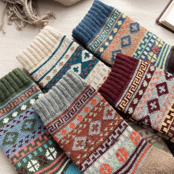 5-pak damesstrømper vintage vinter bløde varme kolde strikkede uldstrømper-lingling}