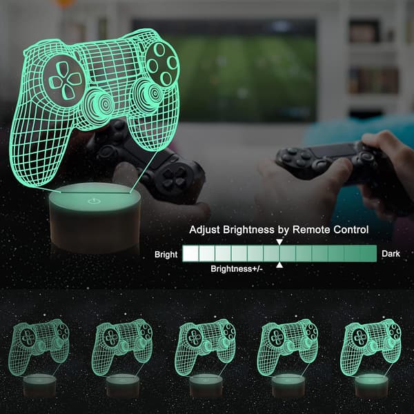 Hot 3D Gamepad Illusjonslampe, Spillkontroller Nattlys med Fjernkontroll