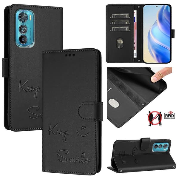 Smile RFID PU-deksel Kompatibelt med Motorola Edge 30-lingling} Black