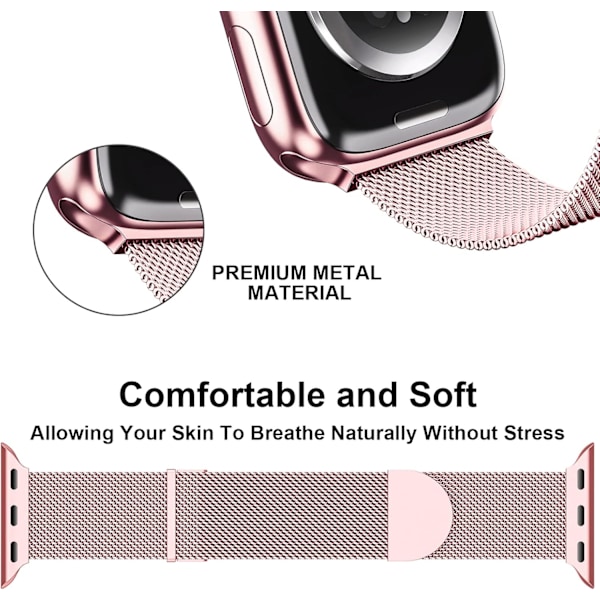 Hot 2025 Reim for Apple Watch-reimer 41 mm 40 mm 38 mm Dobbel magnetisk justerbar erstatningsreim for iWatch Series 9 8 SE 7 6 5 4 3 2 1 Rose Gold Rose gold