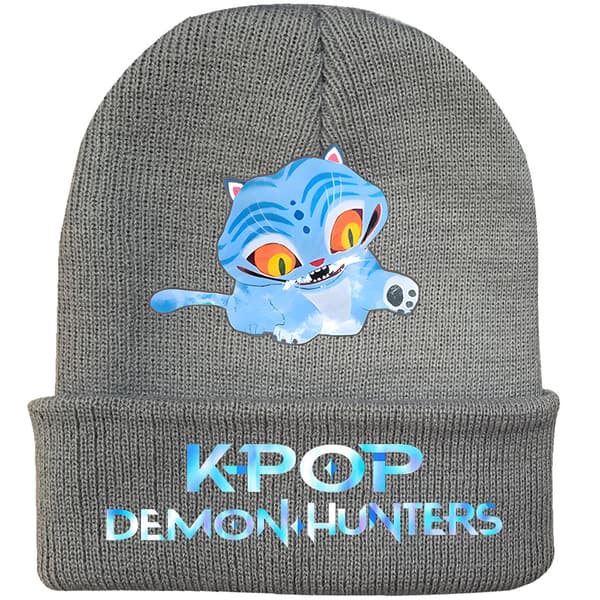 KPOP Devil Hunter Tema Stickad Mössa Lockig Ullmössa Tryckt Ullmössa Utomhus Vintermössa Vuxen Grå-2 Gray-2 One size