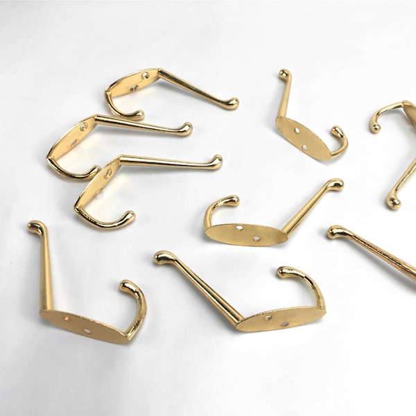 9-pack väggmonterade metallkrokar, dubbelstift Guld