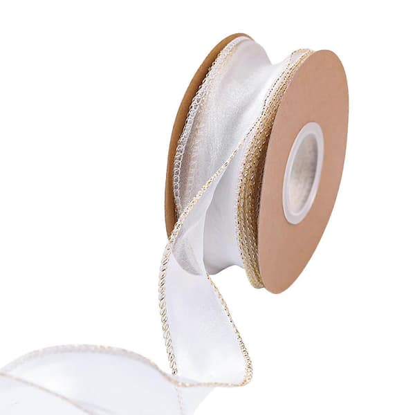 4x Wired Ribbon Wire Edge Ribbon Rustik Dørpynt Bånd Jule-lingling}