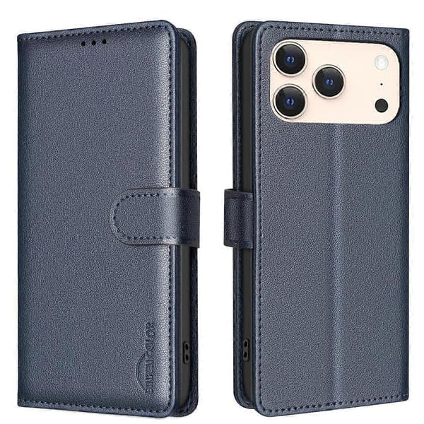 Litchi Tekstur RFID PU Læder Etui Blue iPhone 17 Pro