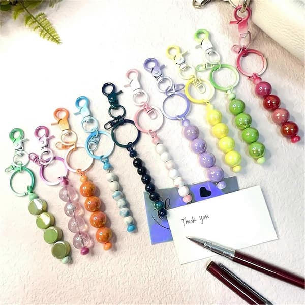 30 perle nøgleringe, løs pakke, søde hule nøgleringe, perle pung nøgleringe, unisex.