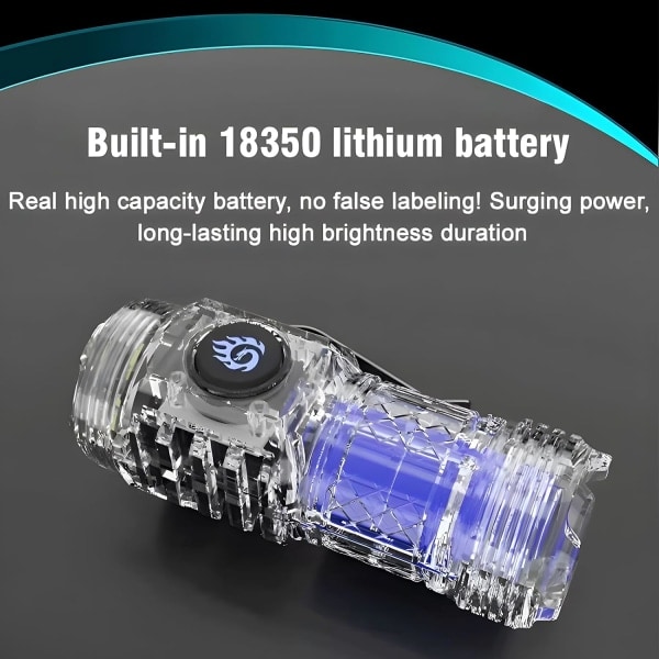 Het 2025 Treögda Monster Mini Ficklampa - Hög Lumen Uppladdningsbar Ficklampa - Super Stark 9000 Lumen LED Ficklampa - 5 Lägen, 10 Timmar Drifttid Silver