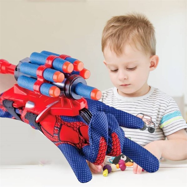 Ny produktkampanj! Högkvalitativa Spiderman Shuttle Launch Handskar Handmanövrerade Utkastningsleksaker Pojkpresent