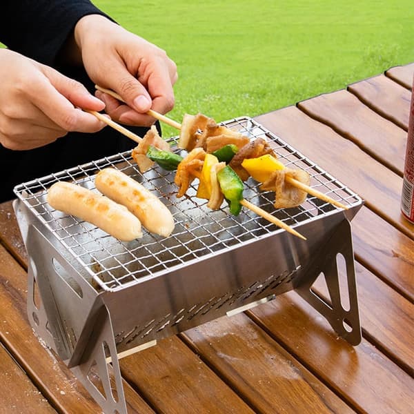 Mini bærbar kullgrill, liten campinggrill i rustfritt stål