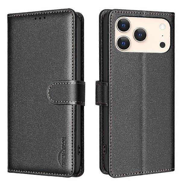 Litchi Tekstur RFID PU Etui-lingling} Black iPhone 17 Pro