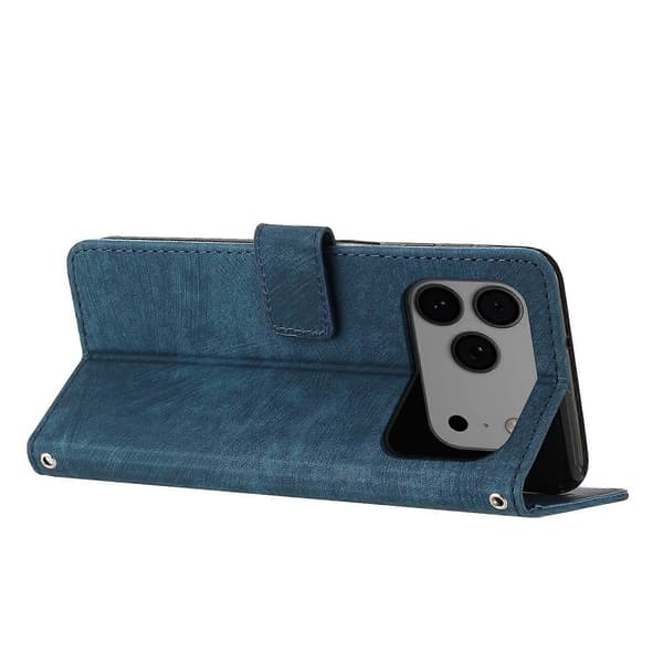 Kompatibel med iPhone 17 Pro Max Stand Case Prægede Linjer Læder Telefon Cover-lingling} Azure Sapphire