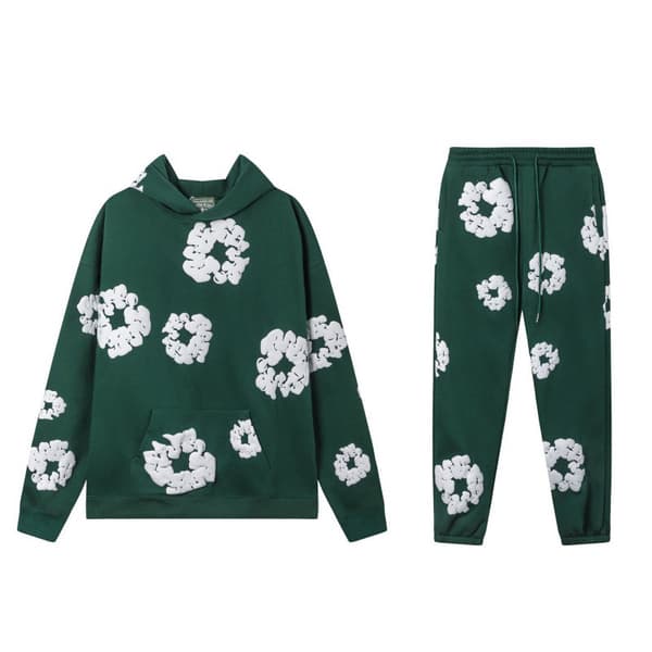 Denim Ripped Hættetrøje Sæt - Grøn - Størrelse M Green M