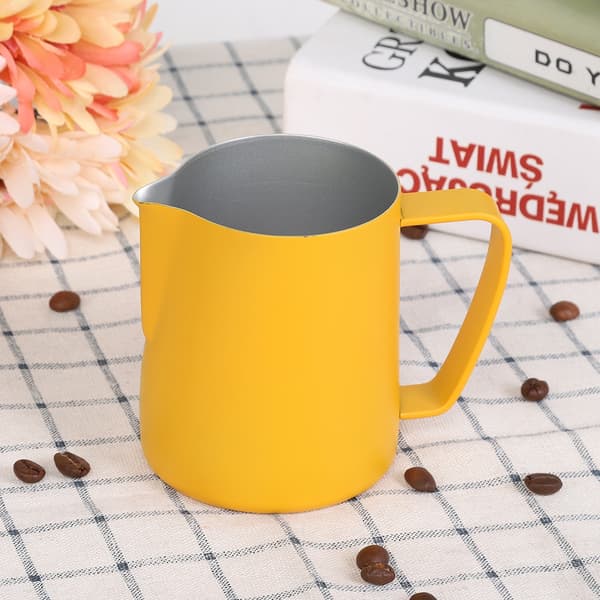 350 ml mælkeskummer i rustfrit stål, lattebeholder, kaffebestik, gul 0.3