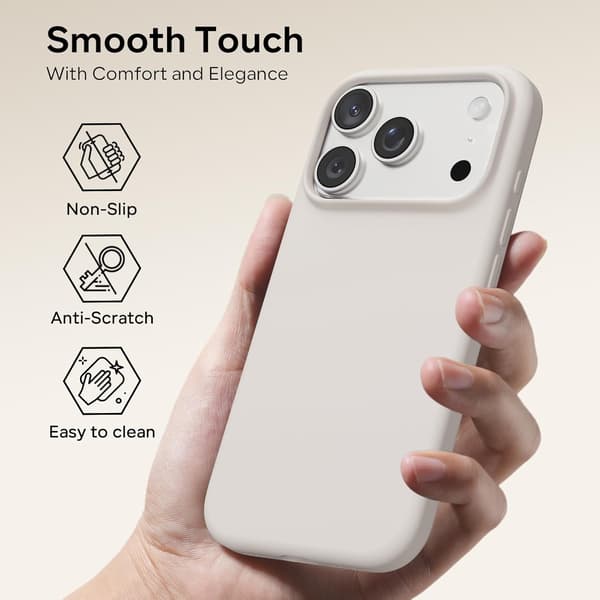Støtsikkert deksel i flytende silikon kompatibelt med iPhone 17 Pro Max, mykt deksel for fullstendig beskyttelse (lysegrå). Light grey iPhone 17 Pro Max
