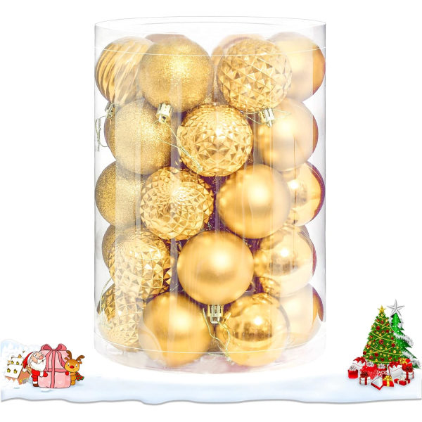 Julgransprydnader för julgransdekorationer - 34 st Xmas Tree Hanging Ball (guld, 2,36"/6 cm, 34st)