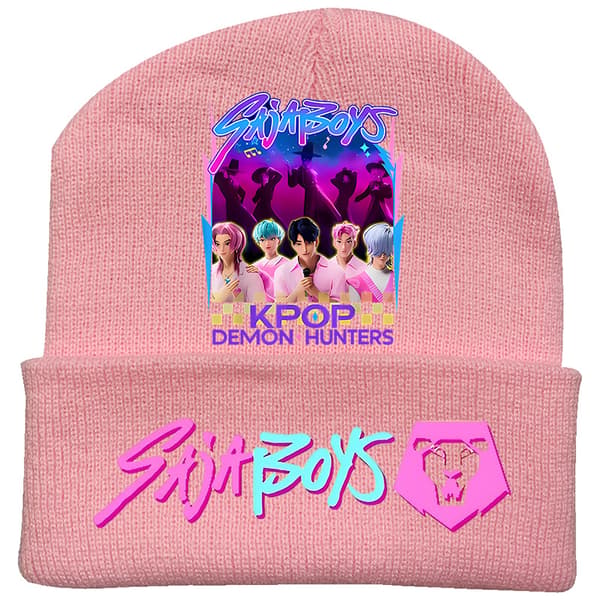 KPOP Devil Hunter Tema Stickad Mössa, Lockig Ullmössa, Tryckt Ullmössa, Varm Utomhusmössa, Vuxen Rosa - 5 Pink-5 One size