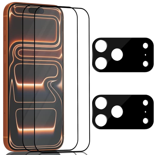 Kompatibel med iPhone 17 Pro skärmskydd (2-pack) + linsskydd (2-pack) - 9H härdat glas