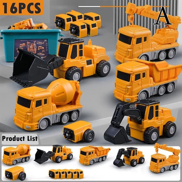 Magnetisk Transformations Ingeniørkøretøj Samlelegetøj - 16 piece set