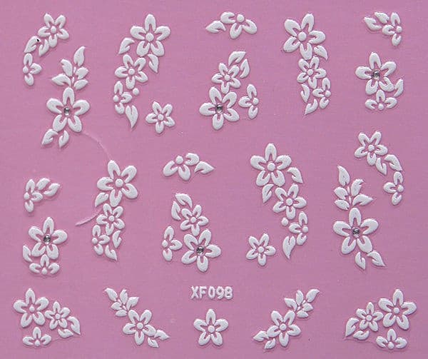 10 hvite neglekunstblomstklistremerker White white