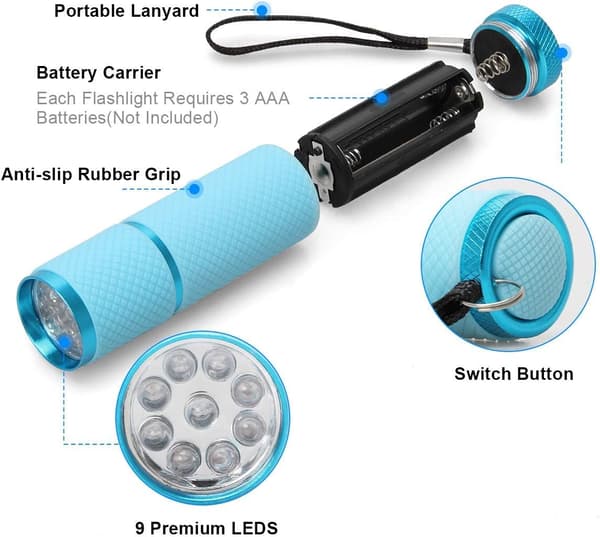 Varma LED Självlysande Ficklampor, 4-pack Gummibelagda Små
