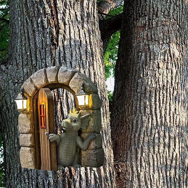 Drageskulptur i harpiks, 15 cm, til gårdsplassdekorasjon.