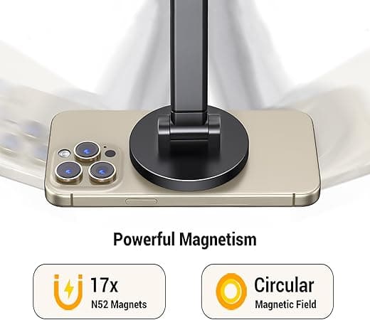 Kompatibel magnetisk telefonholder, højdejusterbart iPhone-bordstativ, 360° rotation, kompatibel med iPhone 16/15, sort.