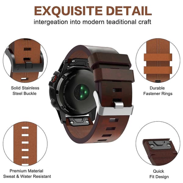 Lærreim for Garmin Fenix 7X-lingling} Black