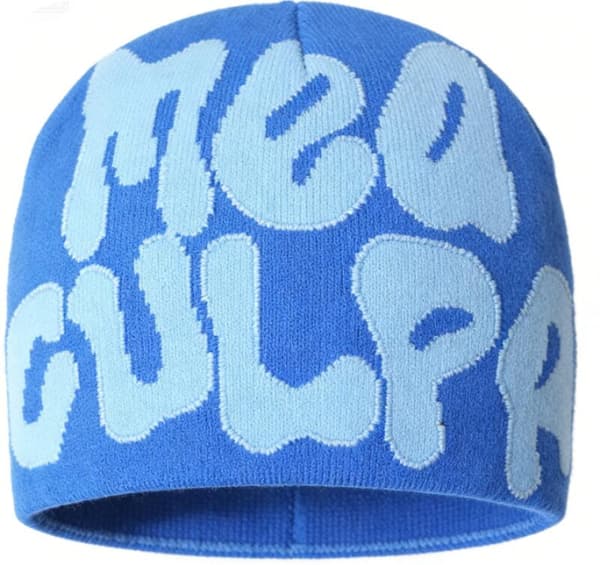 Y2K MEA Culpa Grunge Ullstickad Mössa, Vintervarm Mössa, Hip Hop Bokstav Jacquard Mössa - Blå Blue