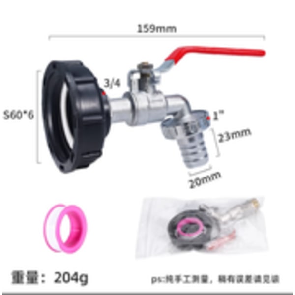 Hot 2025 1000L Tankhane med haveslangehaneadapter, S60X6 IBC-hanestik, havehane til regnvandsopsamler. Legering Alloy 3/4