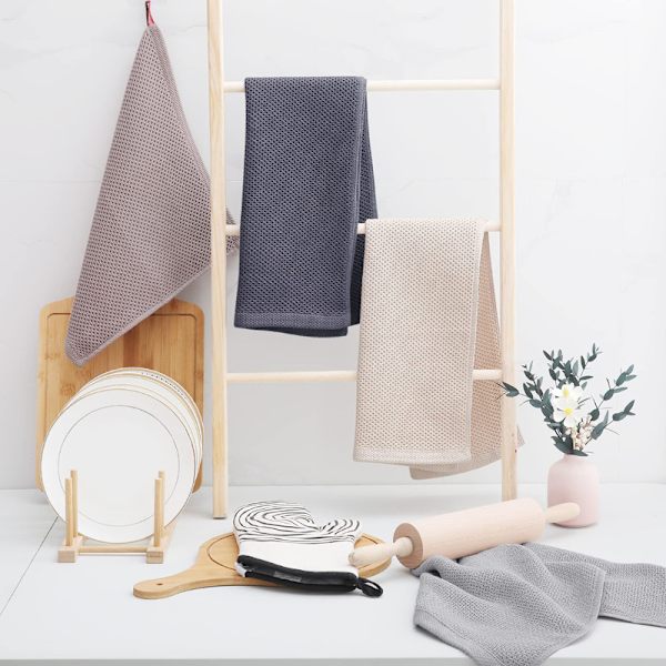 Våffelvävd handduk i bomull-linne 33×33cm 4-pack