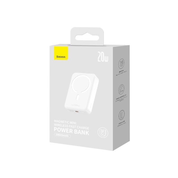 Baseus Magnetisk Mini Powerbank 20000 mAh 20W - Vit med USB-C/US