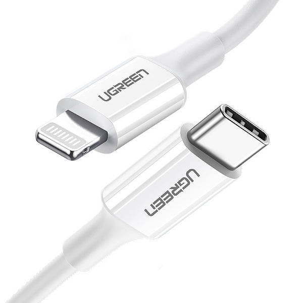 Ugreen MFi USB-C till Lightning-kabel/ 20W/ 3A/ 0/25 m/ vit (US1