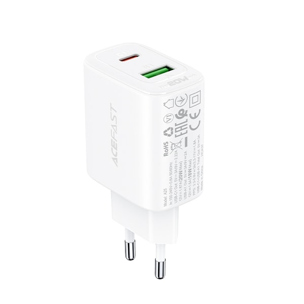 Acefast USB-C & USB Väggladdare/ 20W/ PPS/ PD/ QC 3.0/ AFC/ FCP