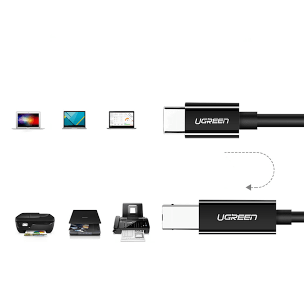 Ugreen USB-C till USB-B Skrivarkabel 480Mb/s 2m Svart (US241)