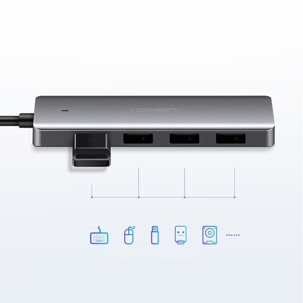 Ugreen USB Typ C-hubb - 4x USB 3.2 Gen 1 med USB-C strömport grå