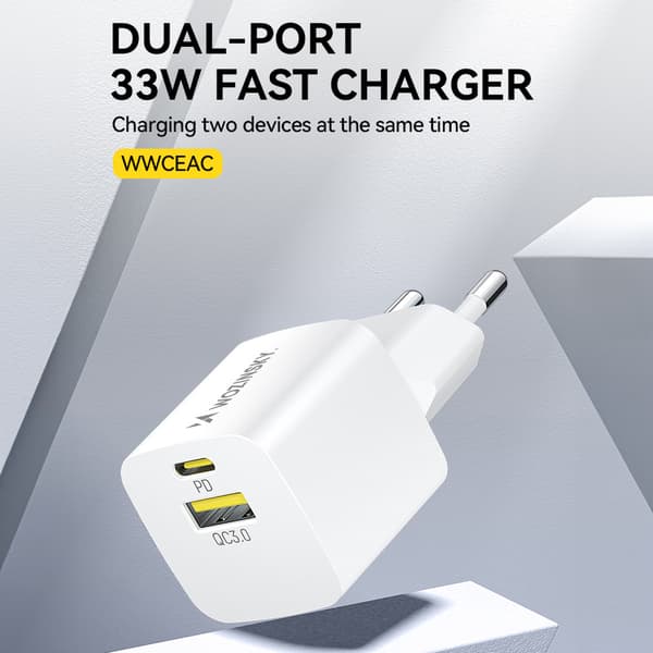 Wozinsky WWCEAC GaN Väggladdare USB-A USB-C 33W - Vit