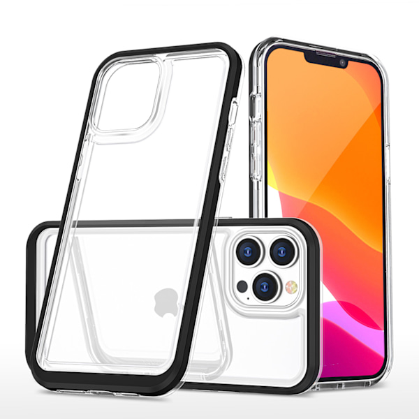 Transparent 3-i-1 Fodral iPhone 14 Pro i Silikon med Svart Ram