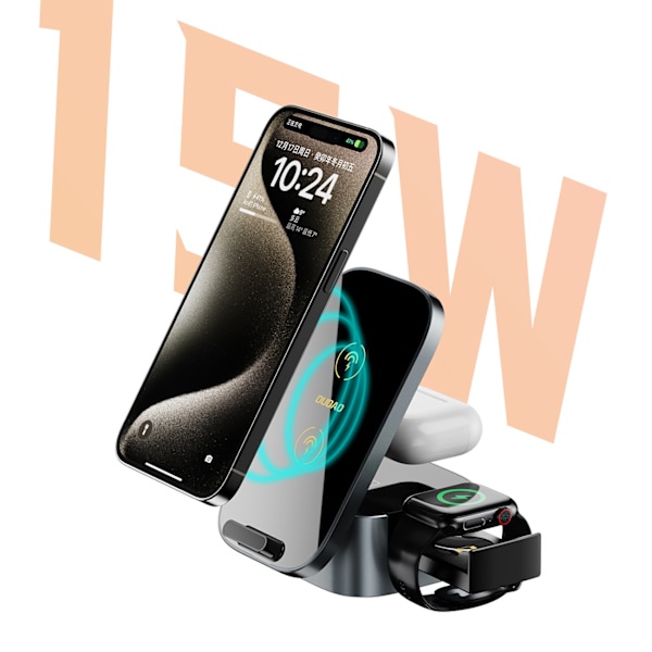Dudao A11Pro+ 15W Trådlös 3-i-1 Laddare för Telefon / Smartklock