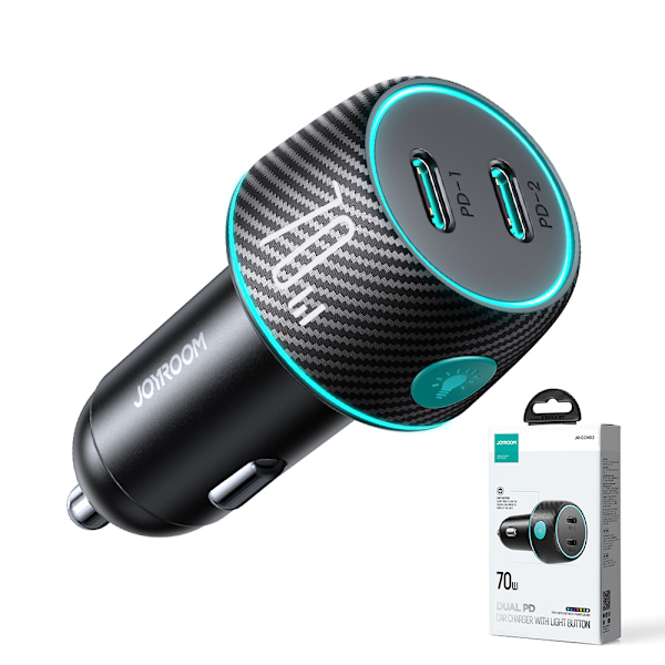 Trebiladdare Bil 2x USB C 70W med LED-belysning Joyroom JR-CCN02