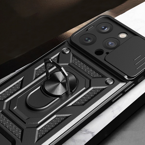 Hybridskal med kameraskydd och stativ för iPhone 15 Pro Max - Bl