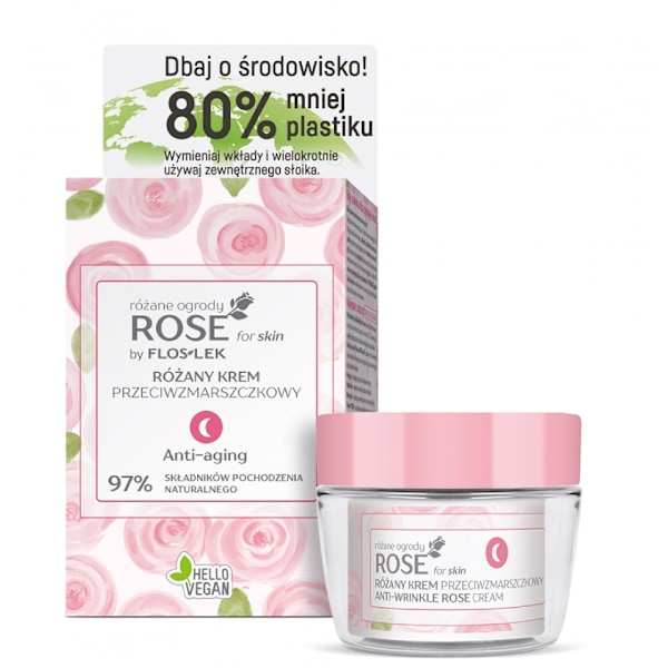 Flos-Lek/ Ros för hud/ Rosig nattkräm mot rynkor/ ekologisk kit/