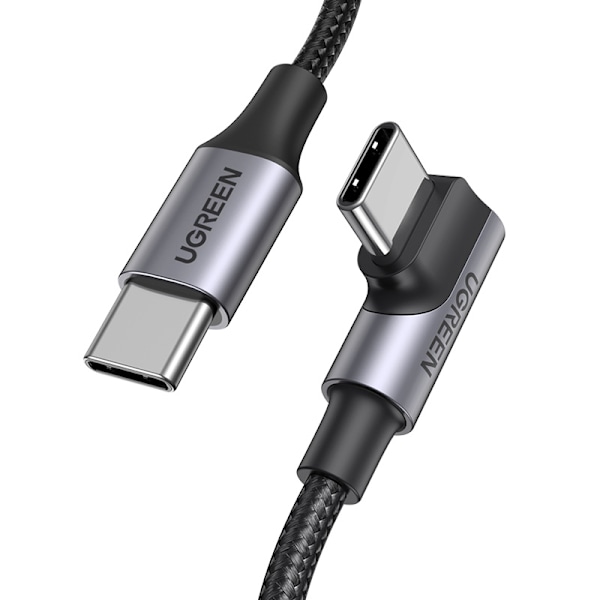 Ugreen US334 USB-C Kabel (Vinklad/Rak) 100W PD 2m - Svart