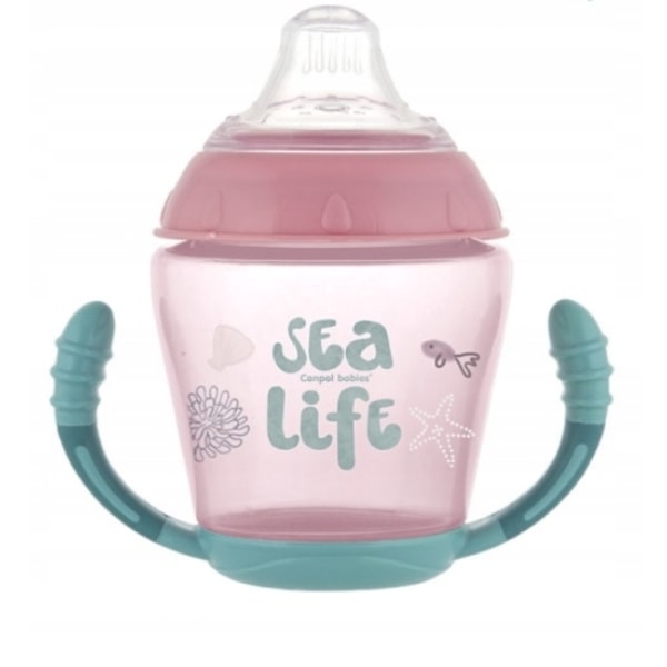 Canpol Vuotamaton Juoma-alusta, Pehmeä Silikoninen Nokkamuki, Sea Life, Vaaleanpunainen, 1 kpl