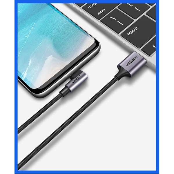 Ugreen USB-A till USB-C Kabel 3A 2m Grå - Vinklad Design
