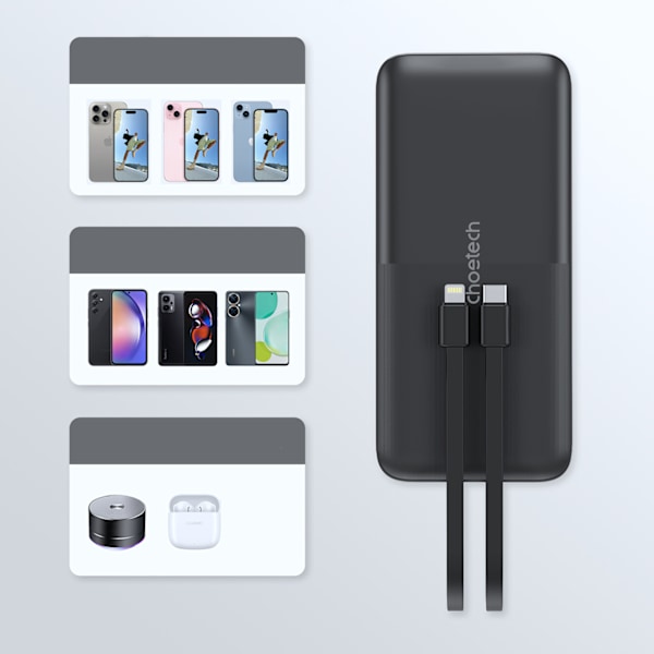 Powerbank Choetech B654 10000mAh 22.5W USB-A/USB-C/mikro-USB med