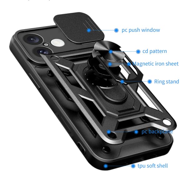 Hybridskal Armor Camshield för iPhone 16 Plus - Stötsäkert med K